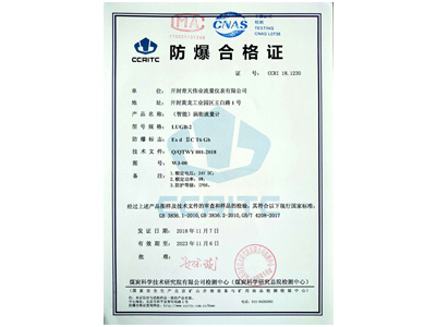 （智能）渦街（jiē）流量計防（fáng）爆證